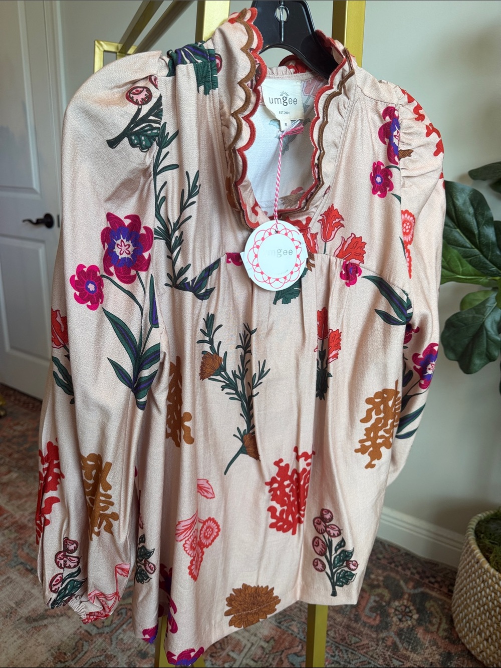 Umgee Floral Ruffle Neck Blouse - Picture 3 of 4